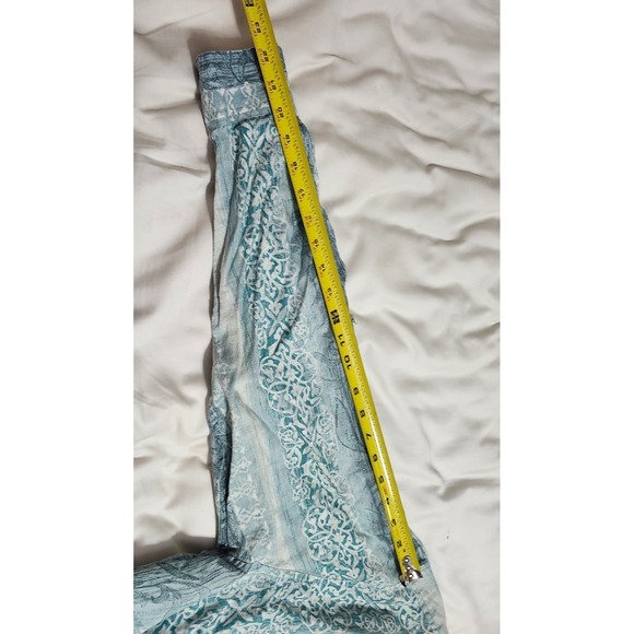 Caribbean Mens 100% Linen Long Sleeve Button Down Shirt Blue Floral Stripe Large - Picture 10 of 14